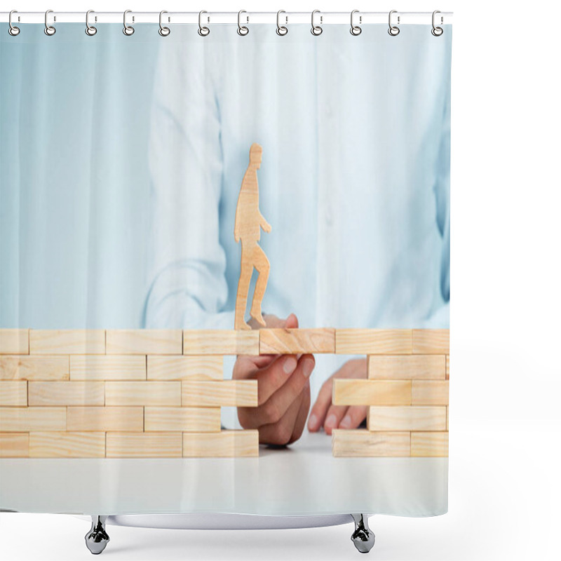 Personality  Businessman Representing Company Support Customer To Overcome Obstacle Shower Curtains