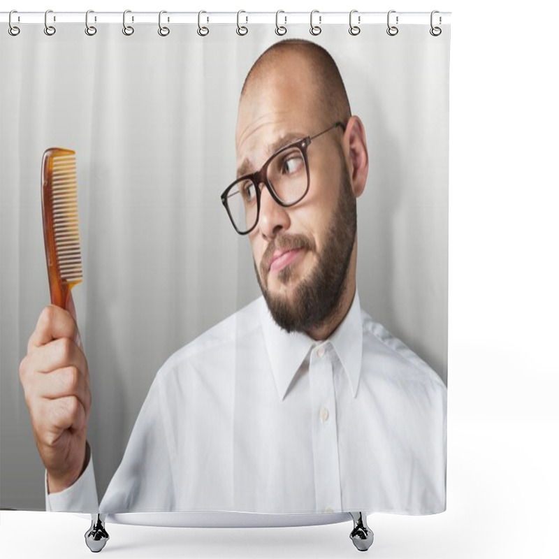 Personality  Bald  Man Hand Holding Comb  Shower Curtains