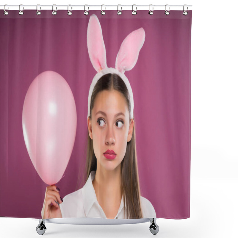 Personality  A Girl With Big Eyes Holds A Pink Ball And Angrily Looks Away Shower Curtains