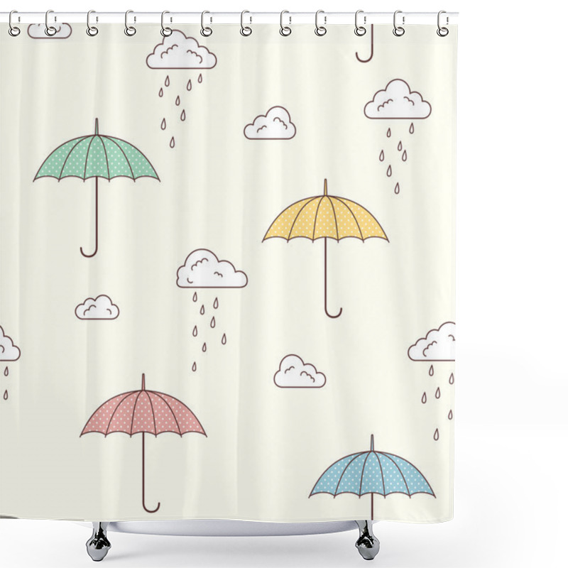 Personality  Umbrellas And Rainy Clouds Background Shower Curtains