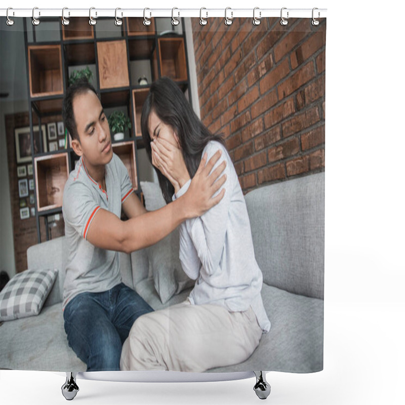 Personality  Man Comforting Sad Woman Shower Curtains