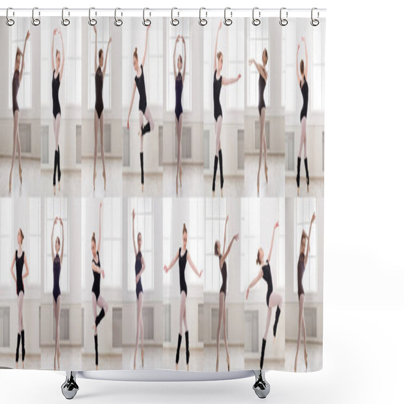 Personality  Collage Of Young Ballerina Standing In Ballet Poses Shower Curtains