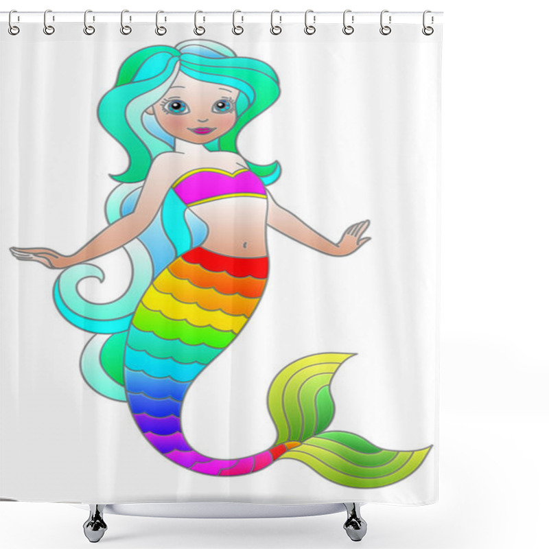 Personality  Illustration In Stained Glass Style With A Cute Cartoon Mermaid Girl, Figure Isolated On A White Background Shower Curtains