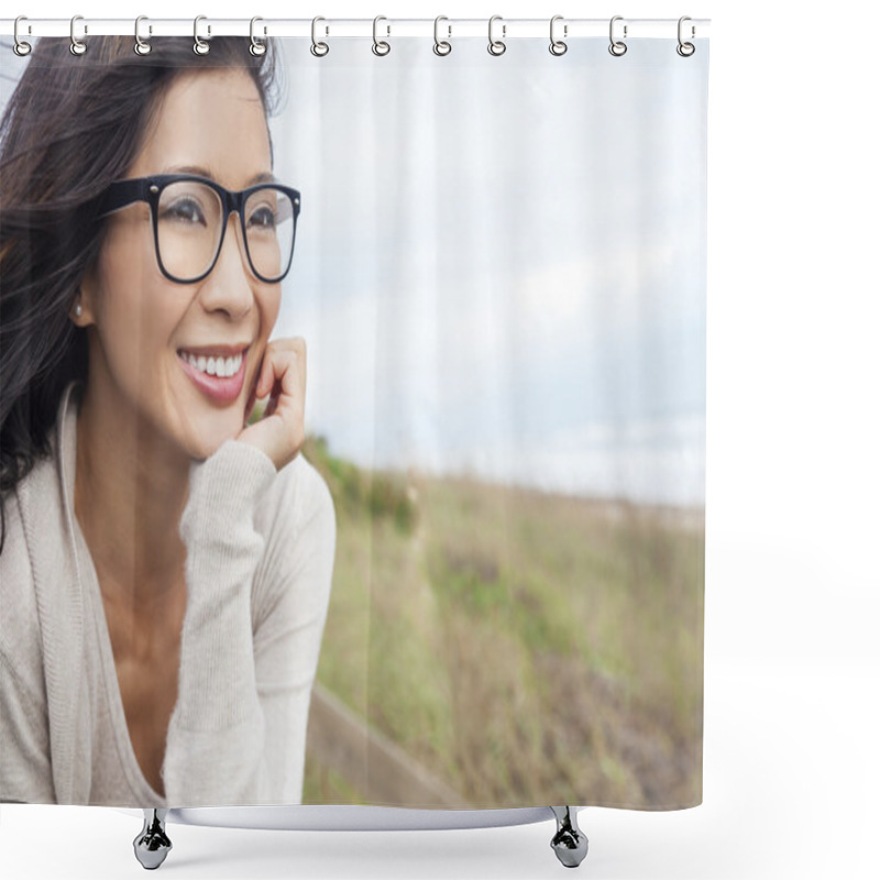 Personality  Chinese Asian Woman Wearing Glasses Shower Curtains