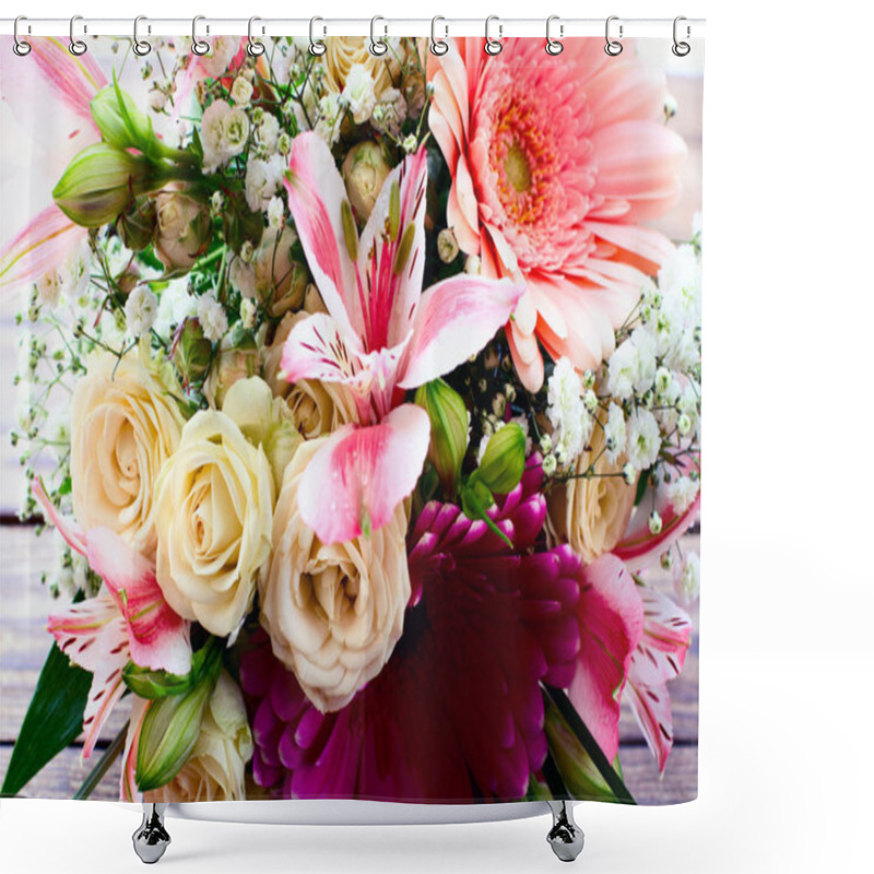 Personality  Flowers Rose On Wooden Surface. Shower Curtains