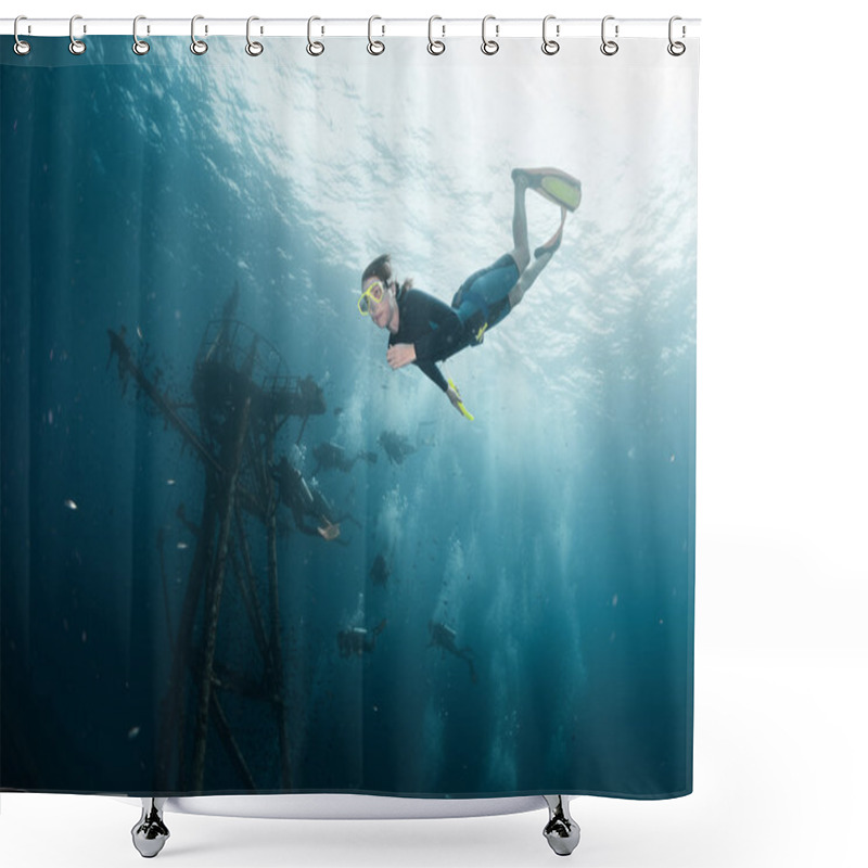 Personality  Woman Diving On A Breath Hold Shower Curtains