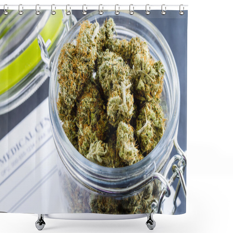 Personality  Medical Marijuana Buds On Black Background Shower Curtains