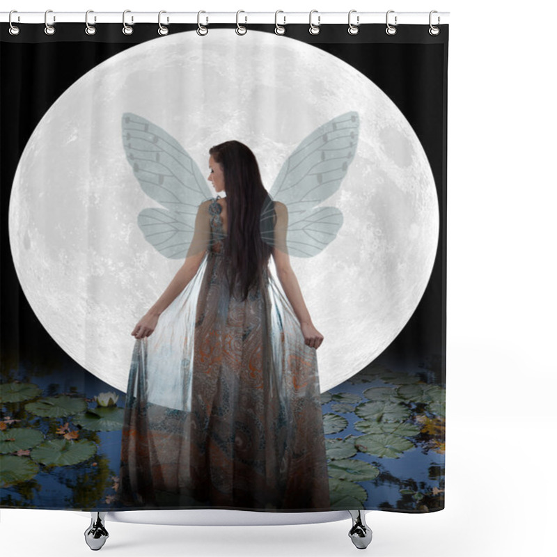 Personality  Water Fairy Walking Into The Moon Shower Curtains