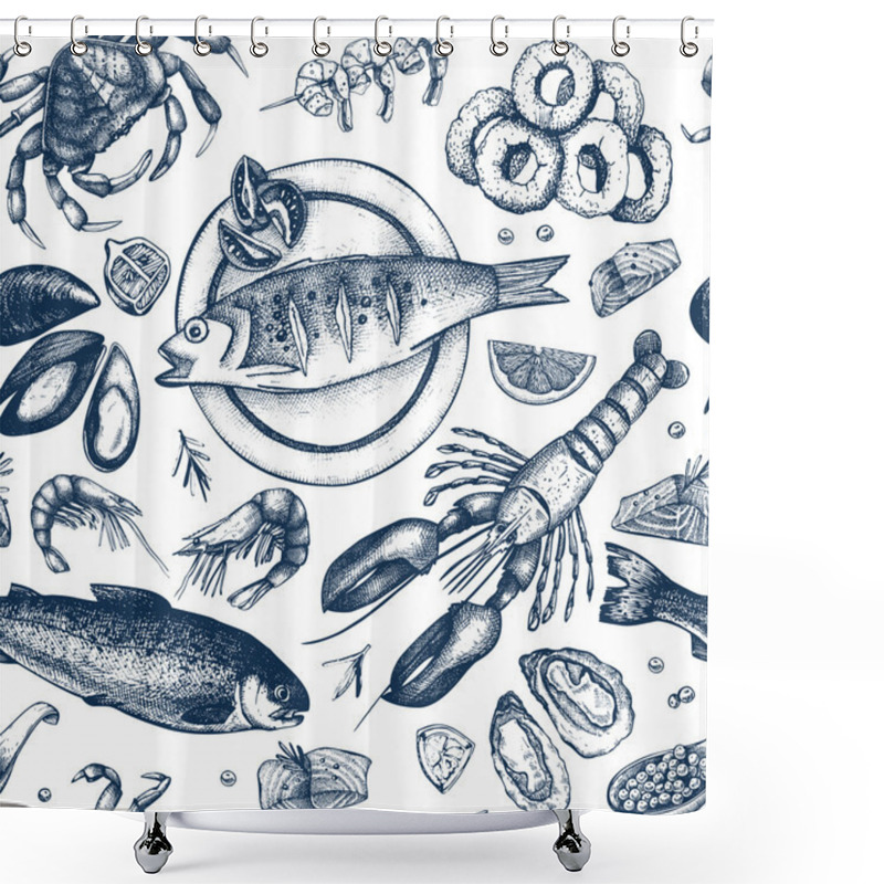 Personality  Seamless Seafood Background  Shower Curtains