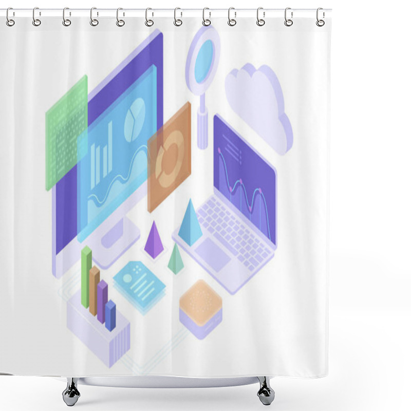 Personality  Concept Business Analytics, Strategy Of Data Financial Graphs Or Diagrams. Financial Review, Analysis Data And Investment. 3d Isometric Illustration. Shower Curtains