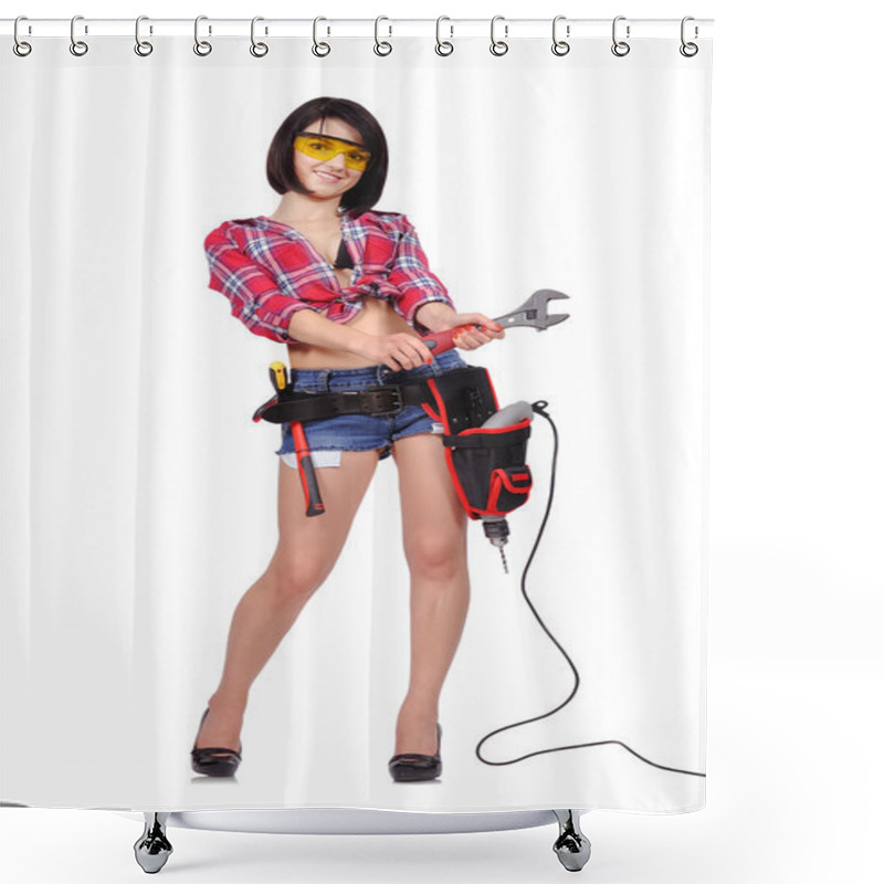 Personality  Girl With Spanner Shower Curtains