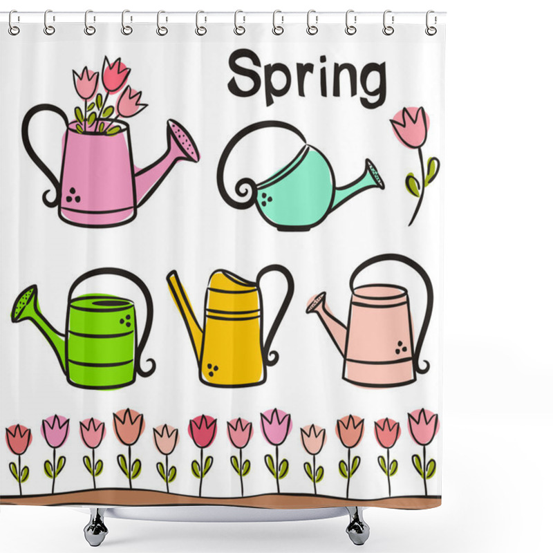 Personality  Time Of Year - Spring. Elements For Seasonal Calendar. Hand-drawn Ice Cream, Watermelon, Lemonade, Kite And Clouds.  Vector Illustration In Doodle Style For Yearbooks And Calendars. Shower Curtains