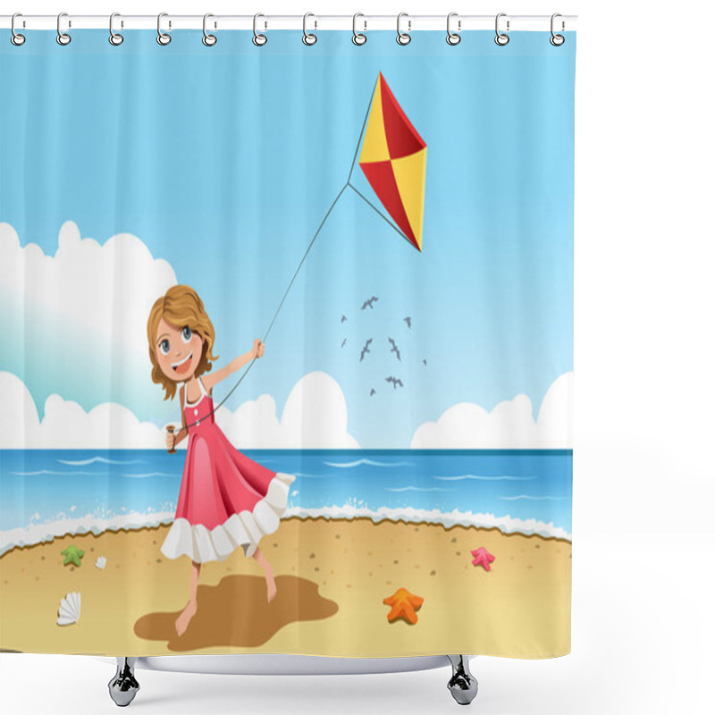 Personality  Girl Flying Kite Shower Curtains