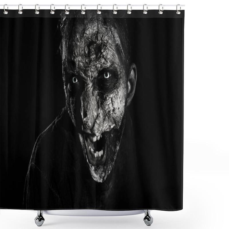 Personality  Scary Zombie On Dark Background, Black And White Effect. Halloween Monster Shower Curtains