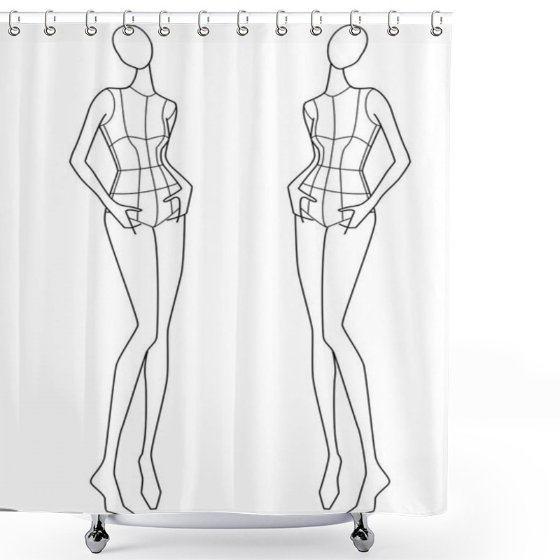 Personality  FEMALE WOMEN CROQUIS FRONT BACK SIDE POSES VECTOR SKETCH Shower Curtains