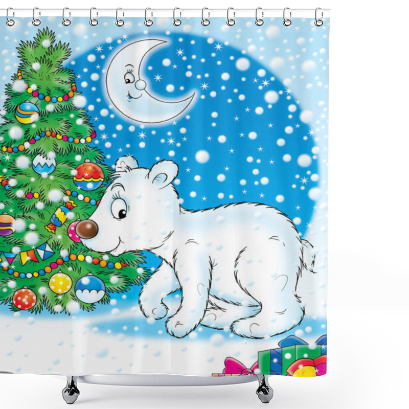 Personality  Polar Bear And Christmas Tree Shower Curtains