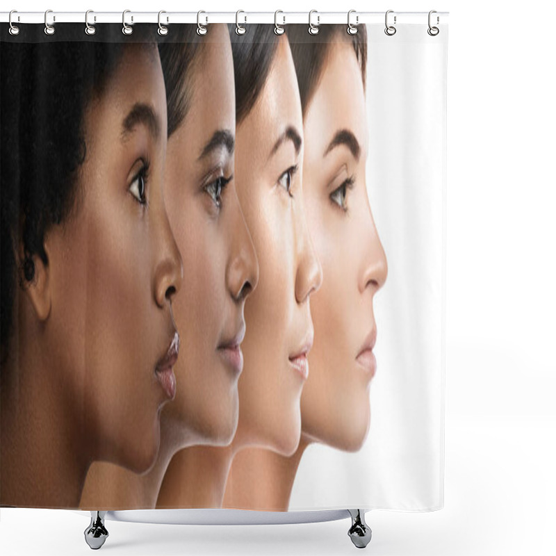 Personality  Multi-ethnic Beauty. Different Ethnicity Women - Caucasian, African, Asian And Indian. Shower Curtains