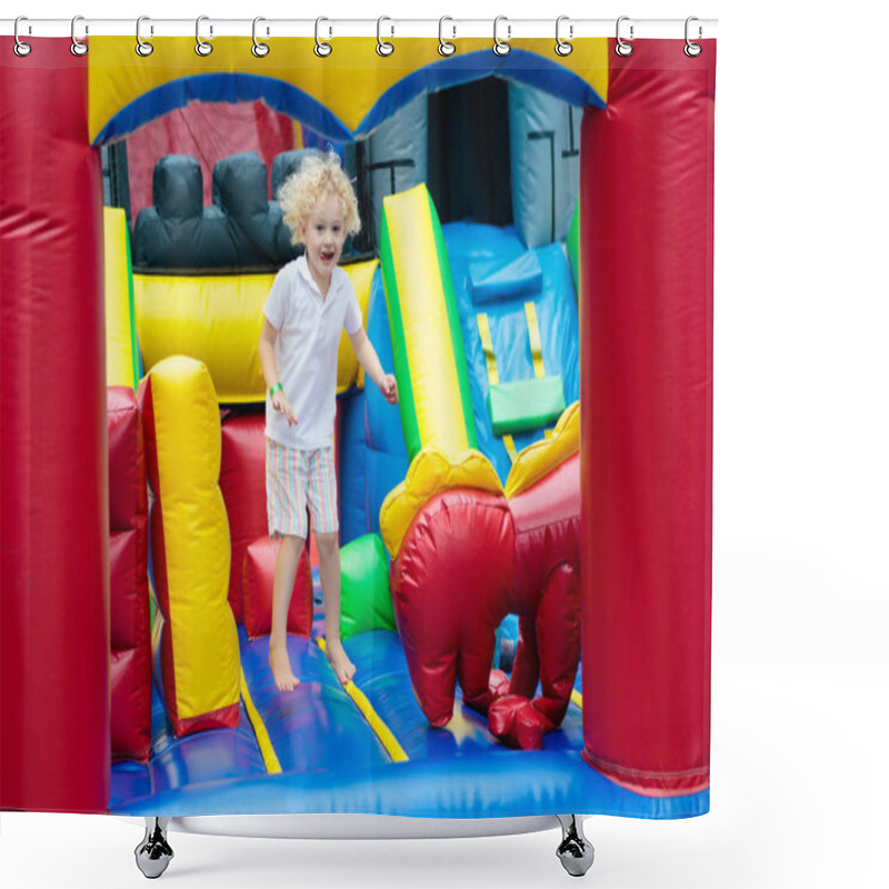 Personality  Child Jumping On Playground Trampoline. Kids Jump. Shower Curtains