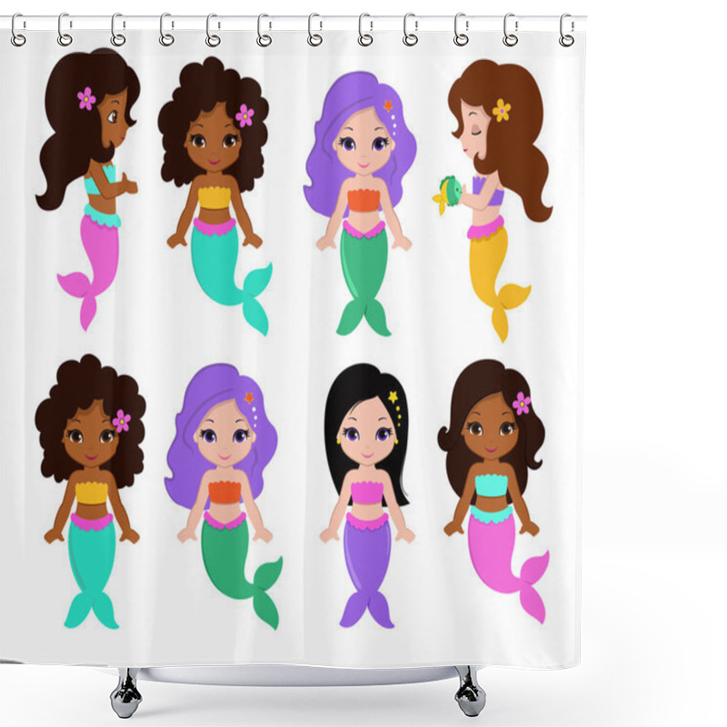 Personality  Collection Of A Cute Little Mermaids. Vector Illustration. Shower Curtains