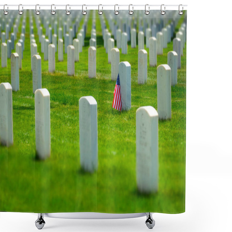 Personality  Military Cemetery In The United States With Headstones For Soldiers White Marble Rows Shower Curtains