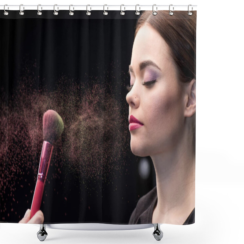 Personality  Make-up Artist Sprinkling Face Of Model Shower Curtains