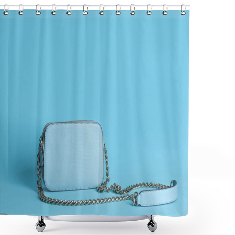 Personality  Stylish Woman's Bag On Light Blue Background Shower Curtains