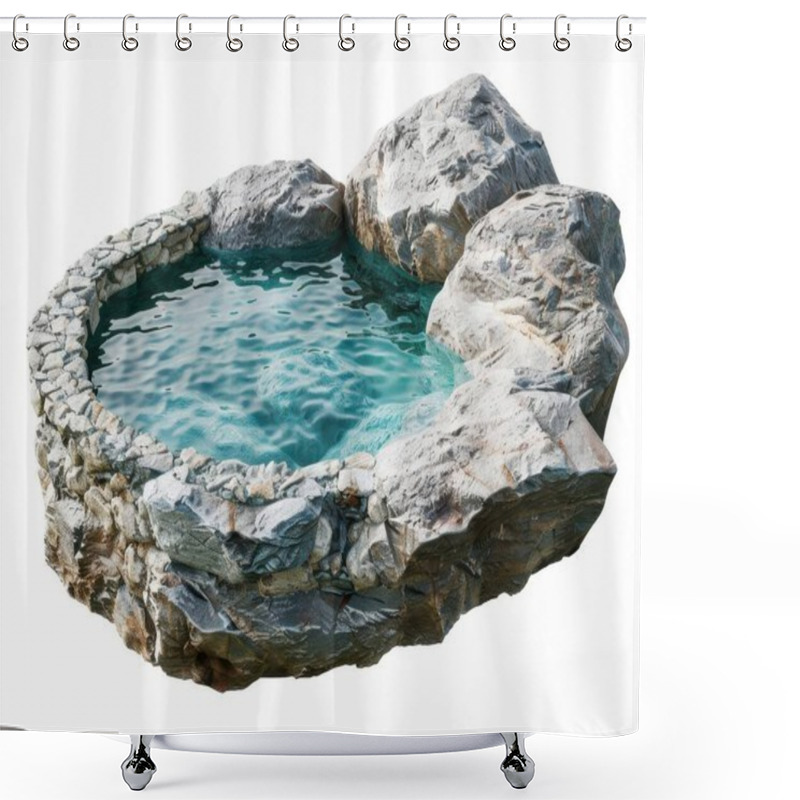 Personality  A Serene Hot Tub Surrounded By Natural Stone, Featuring Crystal-clear Water And Gentle Ripples. Shower Curtains