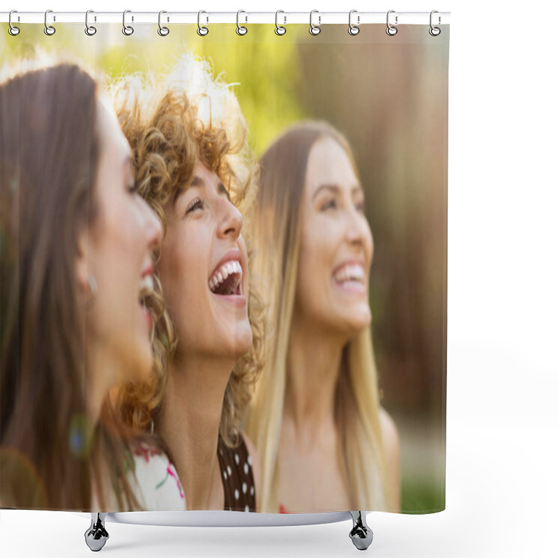 Personality  Female Friends On Sunny Summer Evening Shower Curtains