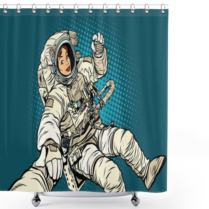 Personality  Follow Me, Woman Astronaut Shower Curtains