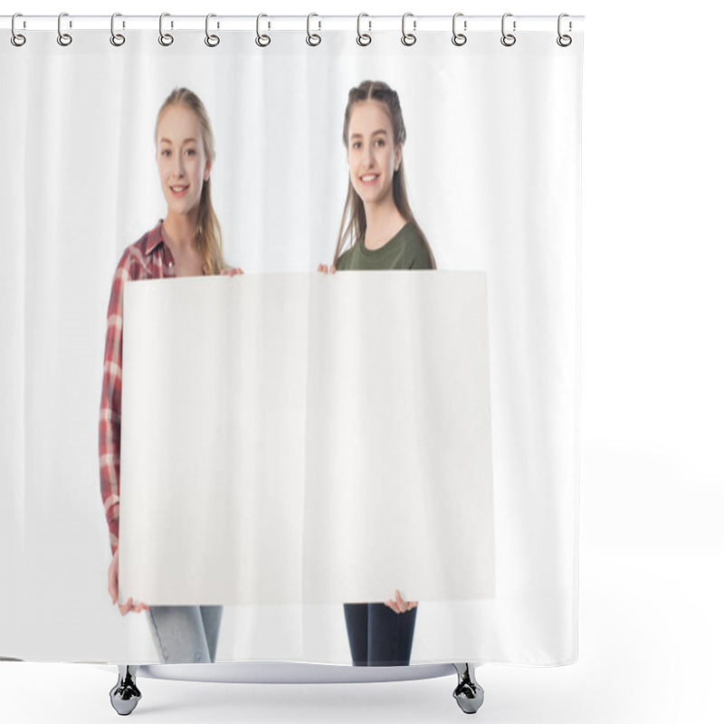 Personality  Teenage Girls With Banner Shower Curtains