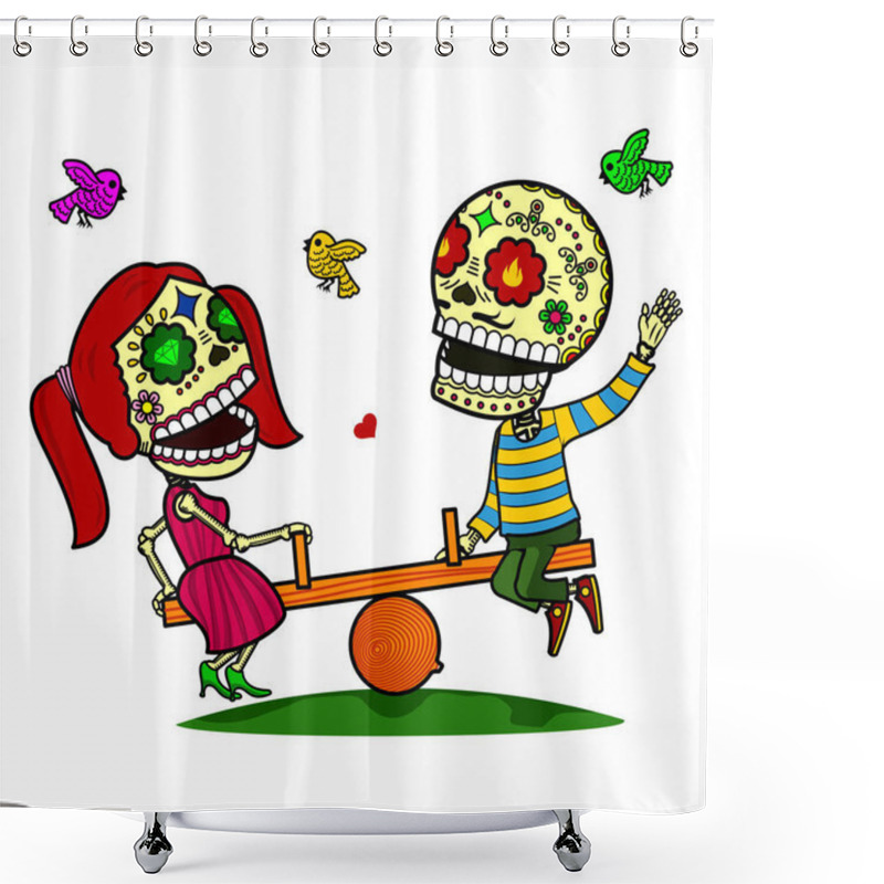 Personality  Vector Illustration Of Skeletons Shower Curtains