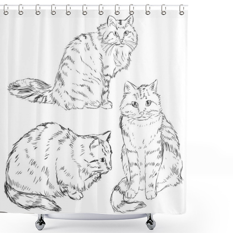 Personality  Vector Set Of Sketch Cats Shower Curtains