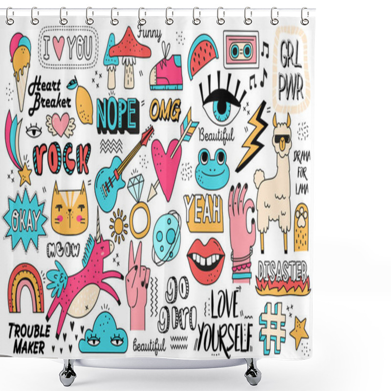 Personality  Very Large Set Of Doodle Icons On Assorted Topics Shower Curtains