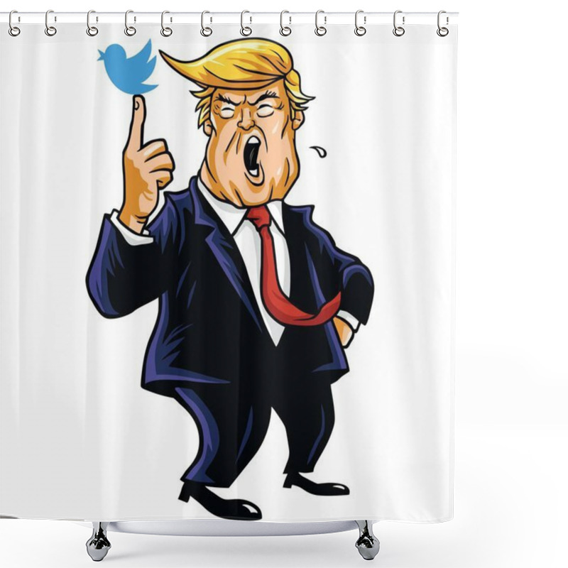 Personality  Donald Trump Social Media Updates. Cartoon Vector Illustration. Washington. June 15, 2017 Shower Curtains