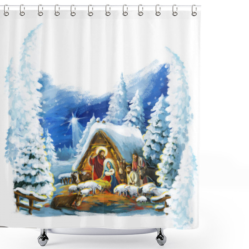 Personality  Traditional Christmas Scene With Holy Family For Different Usage Shower Curtains