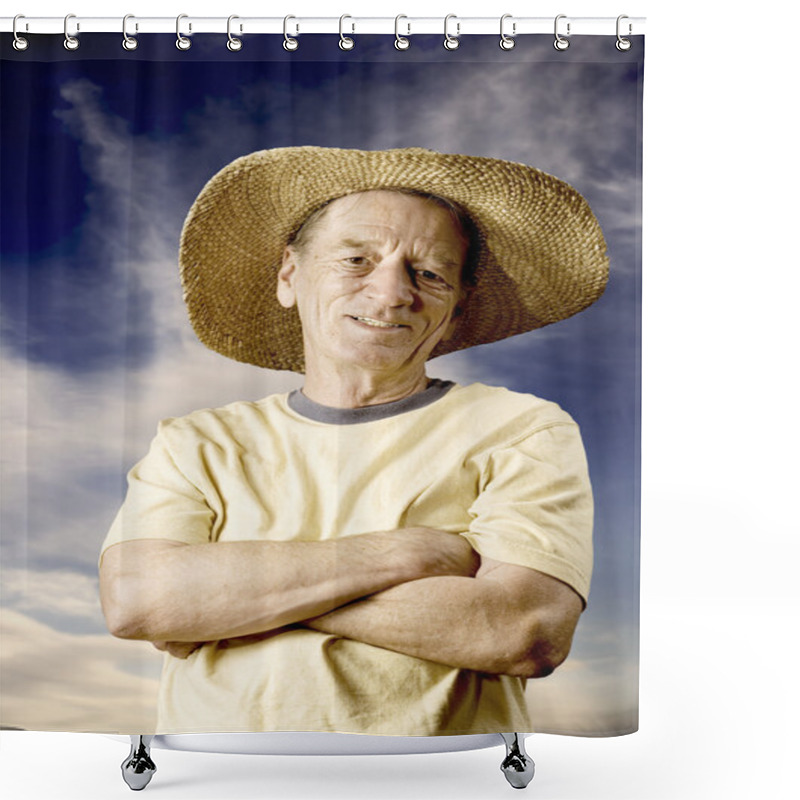 Personality  Man In A Big Straw Hat Shower Curtains