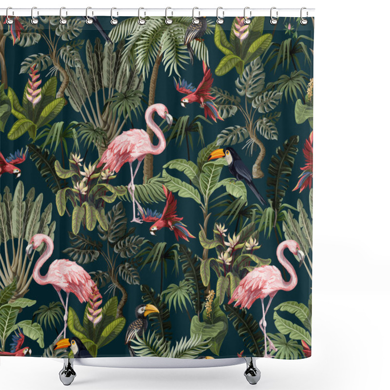 Personality  Seamless Pattern With Jungle Animals, Flowers And Trees. Vector. Shower Curtains