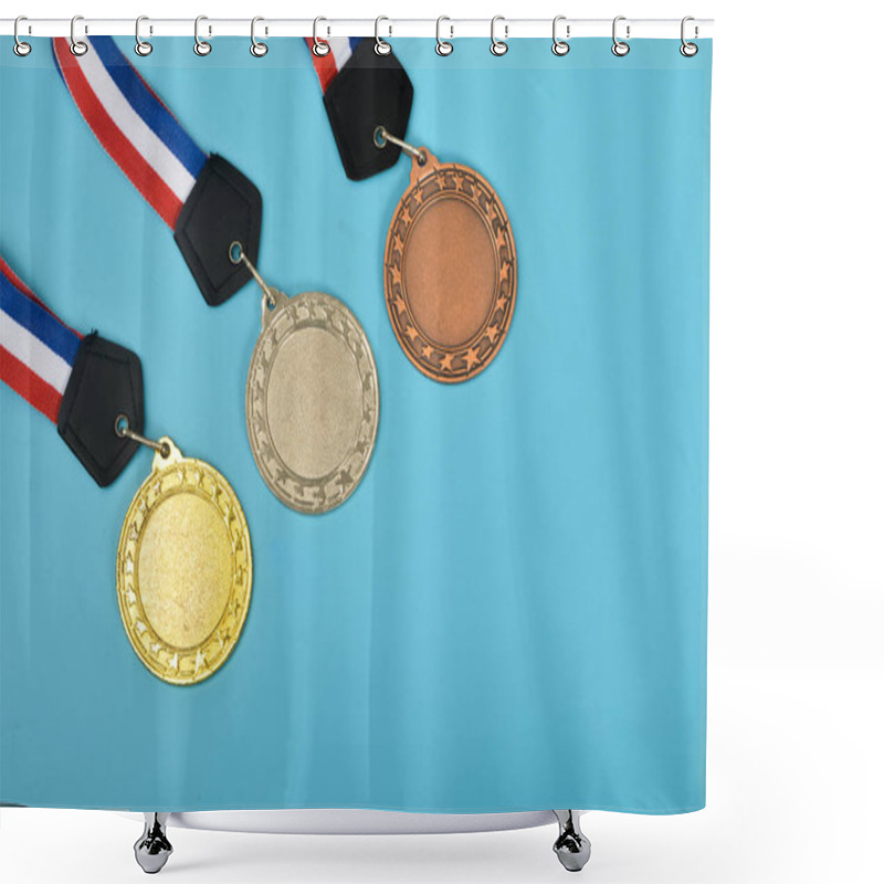 Personality  The First Place Trophy Is Complemented By A Set Of Medals That Includes Gold, Silver, And Bronze, As Well As Champion And Winner Awards With A Lanyard Shower Curtains