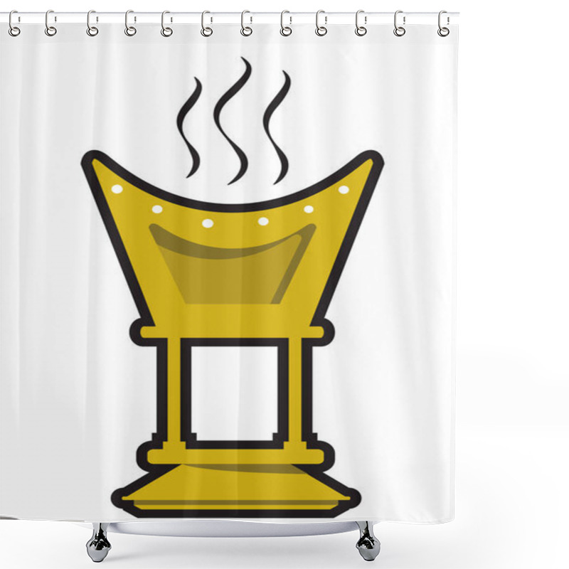 Personality  Golden Outline Of A Incense Burner Called A Mahbkara. Isolated On White Editable Clip Art. Shower Curtains