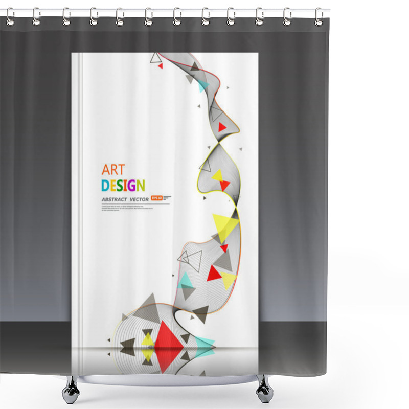 Personality  Abstract Composition, Text Frame, Flying Triangle Curve Line Icon, Red, Yellow, Blue Figure Construction, White Backdrop, Interlocking Band Weave, A4 Brochure Title Sheet, Technology Surface, Flier Fashion, Daily Periodical Issue, EPS10 Illustration Shower Curtains