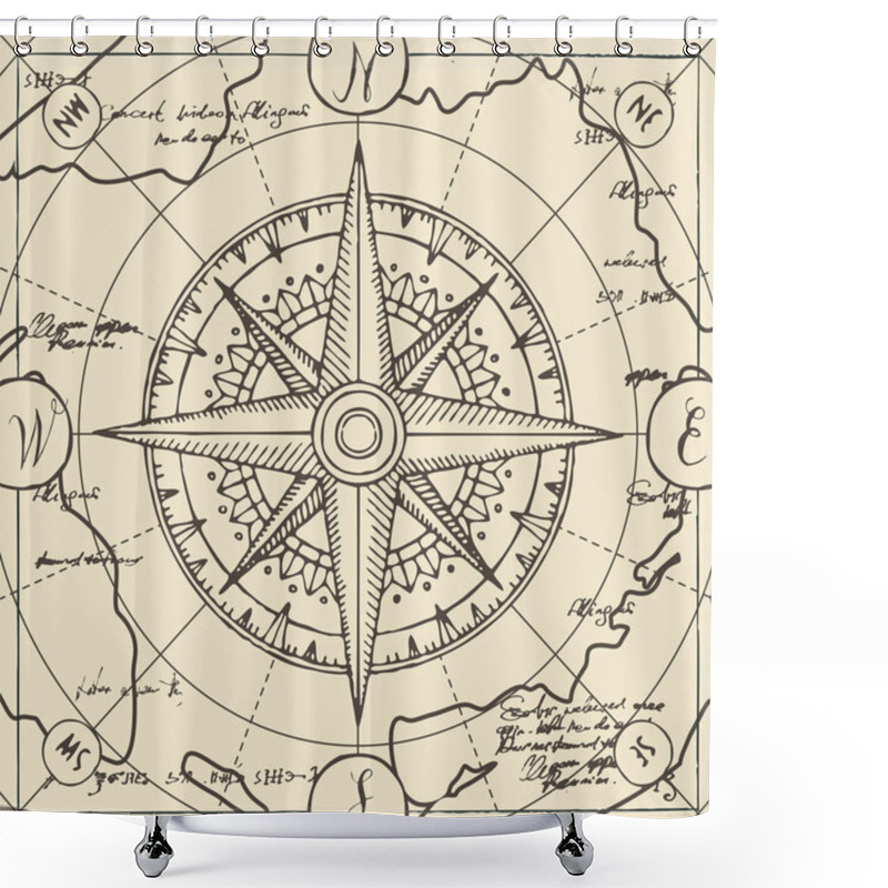 Personality  Banner With Sign Of Compass Wind Rose In Retro Style Shower Curtains