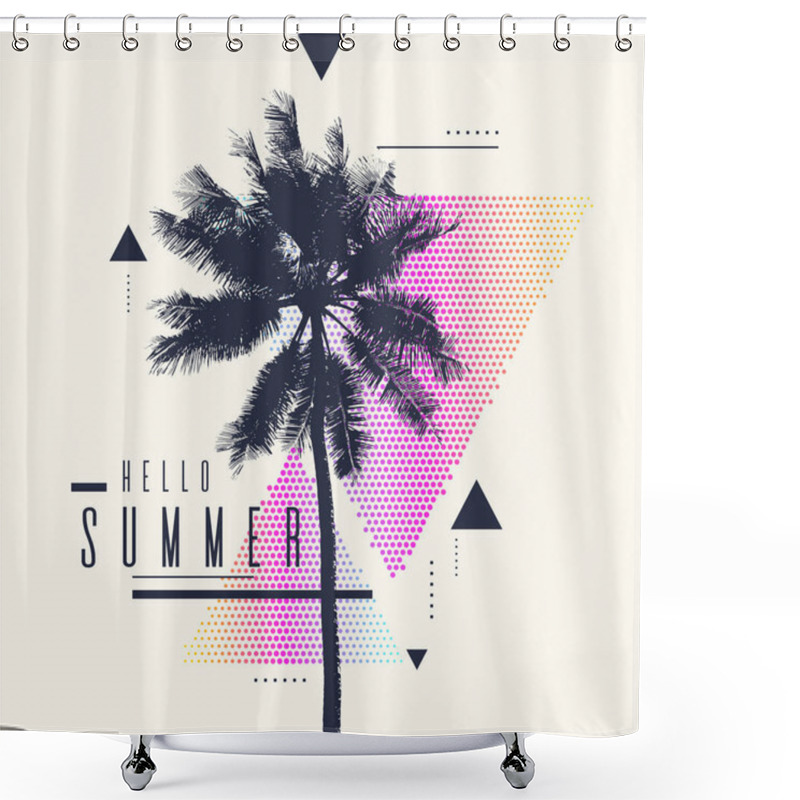 Personality  Hello Summer. Modern Poster With Palm Tree And Geometric Graphic. Shower Curtains