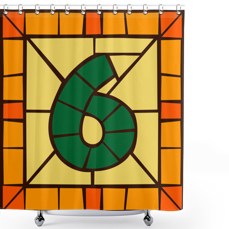 Personality  6 - Mosaic Numbers, Stained Glass Window Shower Curtains