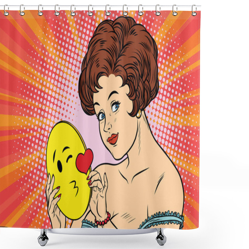 Personality  Beautiful Woman With Mask Emoji Kiss Of Love Shower Curtains