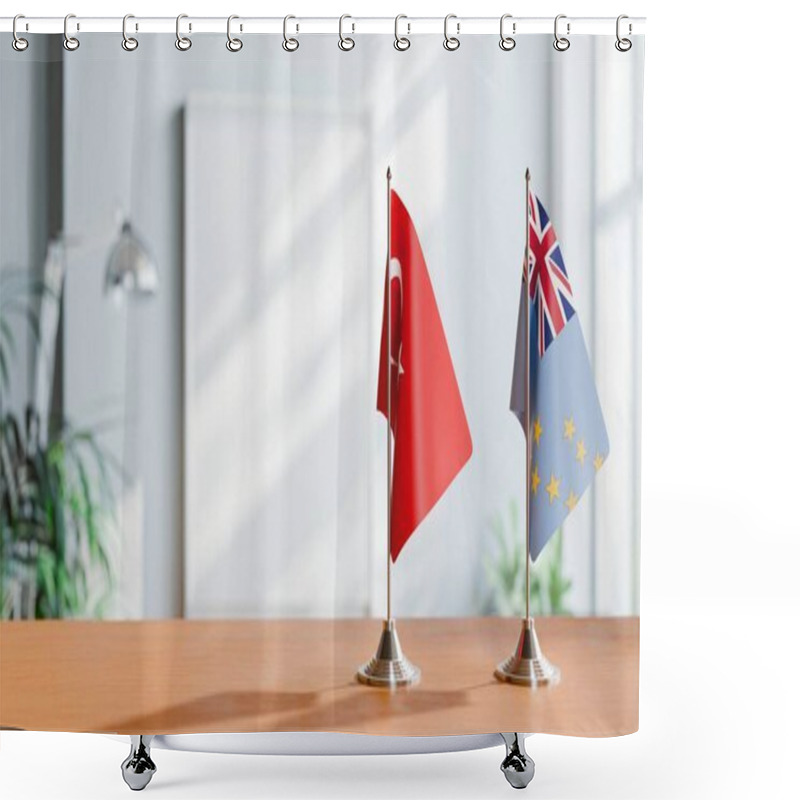 Personality  FLAGS OF TURKEY AND TUVALU ON TABLE Shower Curtains