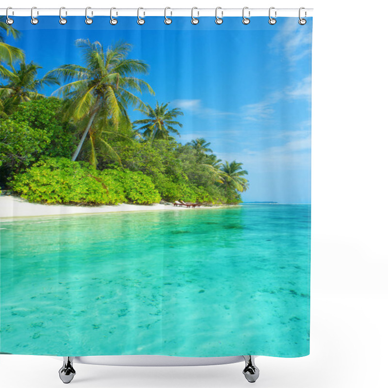 Personality  Landscape Of Tropical Island Beach With Palms Shower Curtains