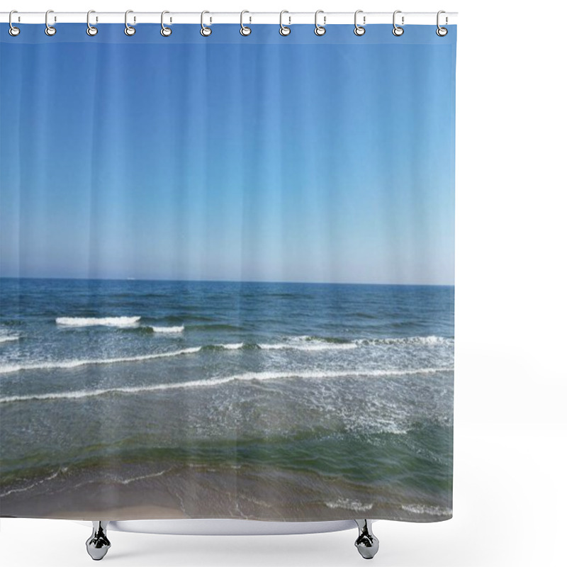 Personality  Aerial Shot Of Deserted Sandy Beach With Scenic Sea Waters And Sand Textures Shower Curtains