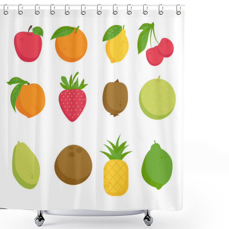 Personality  A Set Of Painted Fruits. Apple Orange Lime Lemon Cherry Peach Strawberry Kiwi Melon Papaya Coconut Pineapple Shower Curtains