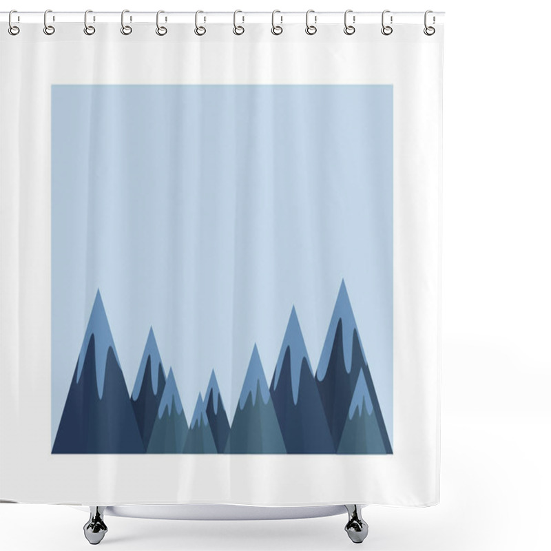 Personality  Background With Snowy Mountains On A Blue Background. Vector Image Of Mountains Of Different Sizes. Background For Websites Of Ski Resorts, Spa, And Hotels Shower Curtains