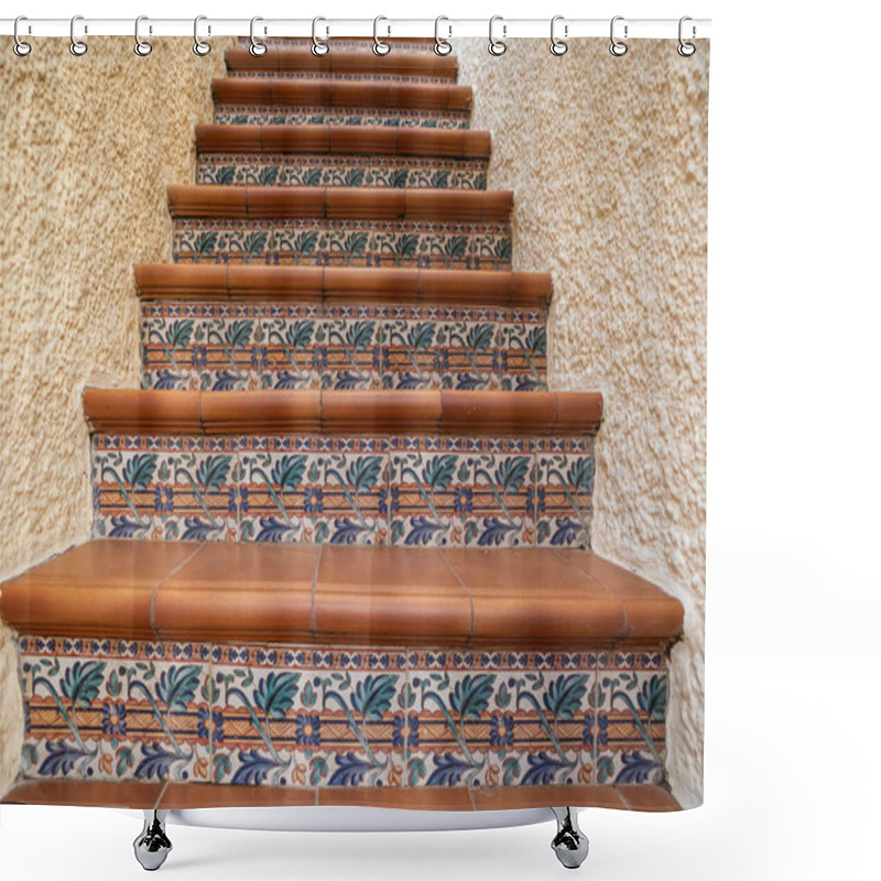 Personality  Traditional Decorated Staircase In Ardales, Spain: Ceramic Tiles With Ornaments Shower Curtains